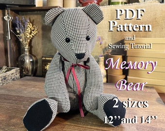 Memory Bear Patterns 2 Sizes 12'', 14'' Easy Sewing Pattern Simple Bear Pattern Sewing Pattern PDF Teddy Bear Pattern Set Pattern Vintage