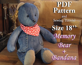 Memory Bear Easy 18" Sewing Pattern Simple Bear Pattern Sewing Pattern PDF Teddy Bear Pattern Keepsake Bear Sew Bear Vintage Bear For Sewing