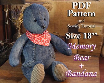 Memory Bear Easy 18" Sewing Pattern Simple Bear Pattern Sewing Pattern PDF Teddy Bear Pattern Keepsake Bear Sew Bear Vintage Bear For Sewing