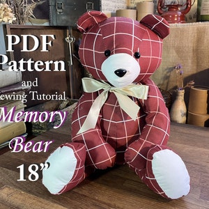 Memory Bear 18" modello semplice modello facile orsetto modello tutorial di cucito per orsetto commemorativo modello di cucito orsetto semplice orsetto ricordo modello PDF