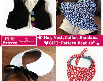 Memory Bear Kleidung Schnittmuster: Mütze, Weste, Halsband, Bandana (PDF-Muster)