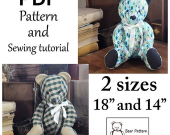 Memory Bear Patterns 2 Sizes 18'', 14'' Easy Sewing Pattern Simple Bear Pattern Sewing Pattern PDF Teddy Bear Pattern Set Pattern Vintage