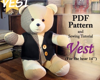 Bear Vest 14" Clothes For Bear Sewing Pattern Simple Pattern Clothes Sewing Pattern PDF Pattern PDF Pattern Bear In Clothes Vest Pattern