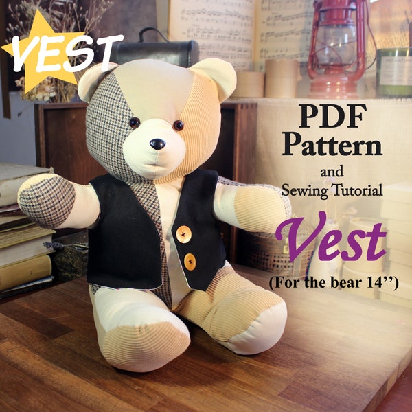 Bear Vest 14" Clothes For Bear Sewing Pattern Simple Pattern Clothes Sewing Pattern PDF Pattern PDF Pattern Bear In Clothes Vest Pattern