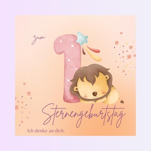 Biglietto digitale per il compleanno del cielo con disegno ad acquerello, biglietto di auguri per l'anniversario della morte da scaricare, bambino stella, bambino farfalla
