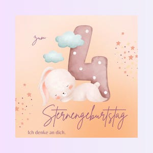 Biglietto digitale per il compleanno del cielo con disegno ad acquerello, biglietto di auguri per l'anniversario della morte da scaricare, bambino stella, bambino farfalla