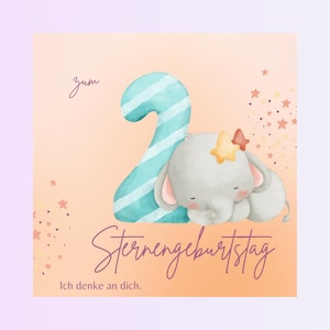 Biglietto digitale per il compleanno del cielo con disegno ad acquerello, biglietto di auguri per l'anniversario della morte da scaricare, bambino stella, bambino farfalla