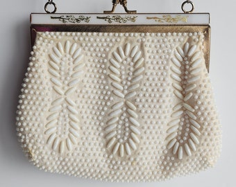 Vintage Ivory White Beaded Evening Purse