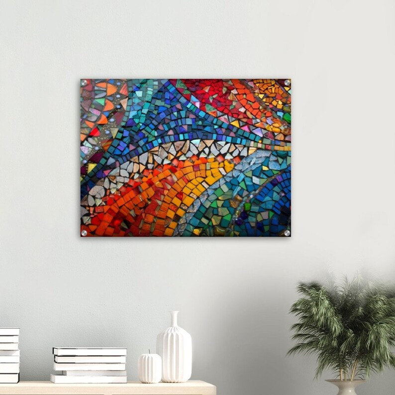 Mosaic Glass Printing Mosaic Wall Art Vivid Colors Glass Wall Art