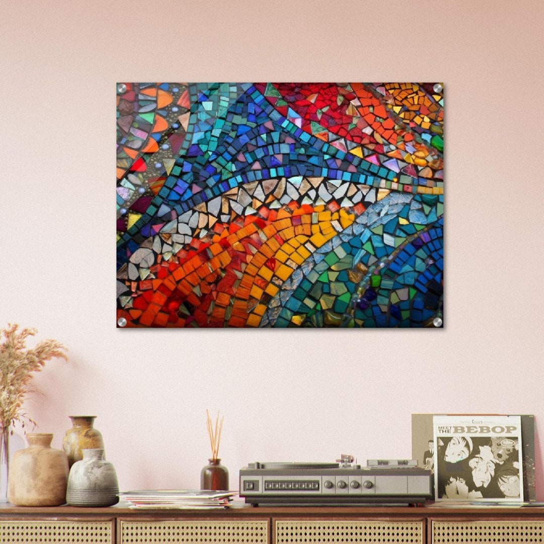 Mosaic Glass Printing Mosaic Wall Art Vivid Colors Glass Wall Art