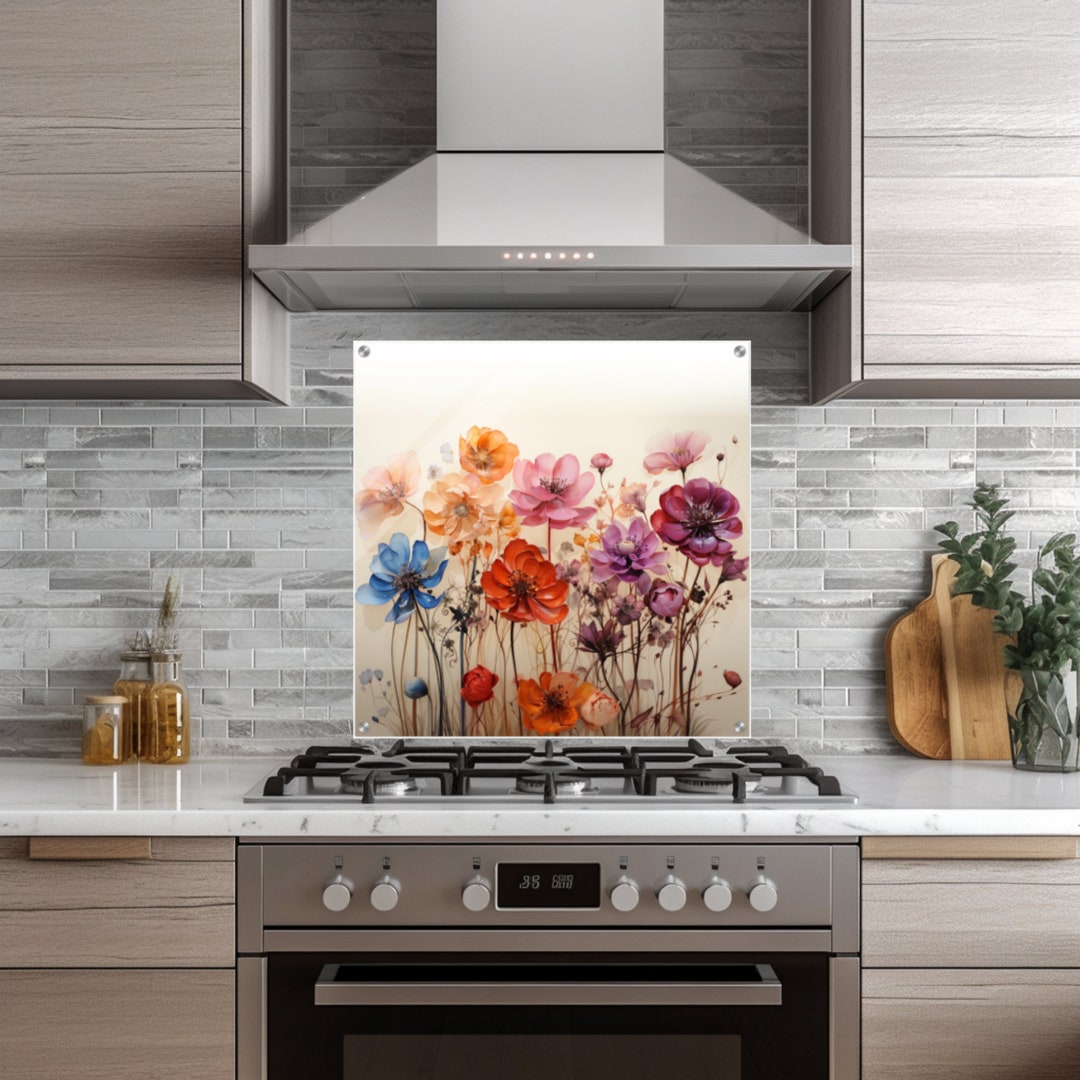 Flowers Glass Splashback Glass Kitchen Decor Stove Glass Splashback for Kitchen Glass Splashback