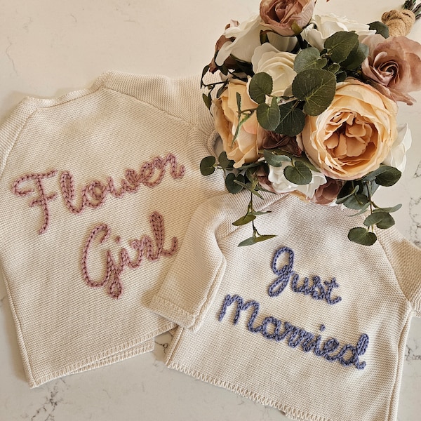 Baby & Toddler personalised hand embroidered cardigan - bridesmaid outfit cardigan - flower girl cardigan - just married - name cardigan