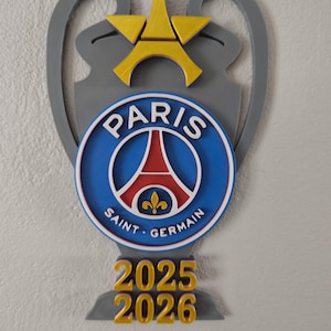 Objet décoratif décoration murale Trophée Ligue des Champions Logo PSG 2025 2026 personnalisable BACK2BACK