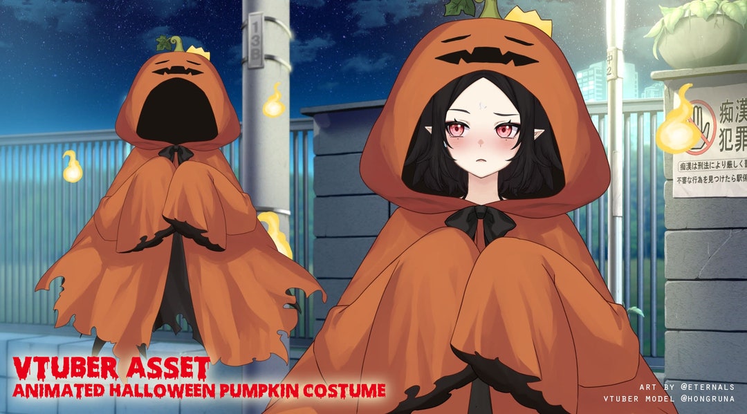 Cute Kawaii Halloween Anime Pumpkin Girl Demon Digital Art by