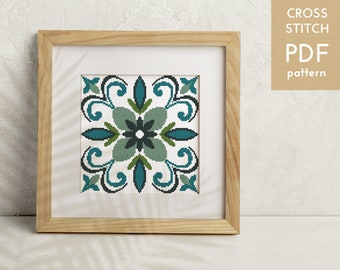 アルハンブラモザイククロスステッチパターン：幾何学模様のタイル