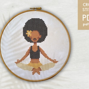 Modern yoga embroidery pattern, Yoga lady cross stitch digital pattern for download, Yoga embroidery pattern for wall decor, Yoga lover gift