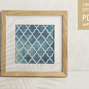 Morocco geometry cross stitch digital pattern PDF, Geometric moroccan tile cross stitch pattern, Blue tile cross stitch pattern PDF download