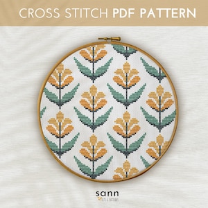 Retro floral design cross stitch pattern for instant download, Vintage cross stitch chart, DIY vintage embroidery pdf