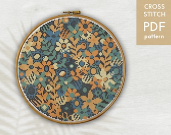 Modernt blommigt korsstygnsmönster: Boho blombroderi (PDF-mönster)