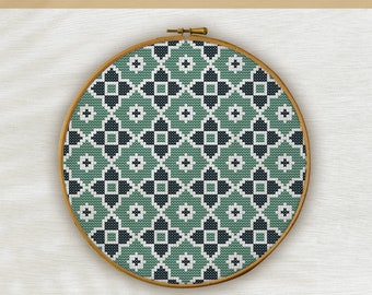 Mönster för korsstygn med kakel, bohemisk heminredning (PDF-mönster)