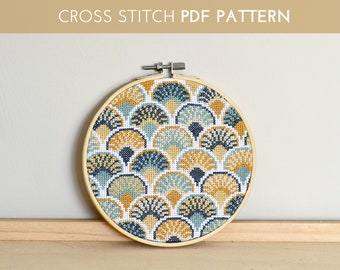 Mönster för korsstygn med geometriska kakeldetaljer: Nybörjarbroderi (PDF-mönster)