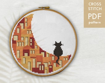 Korsstygnsmönster för månkatt: Enkel nybörjardesign (PDF)