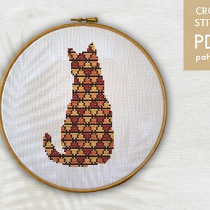Geometric Cat Cross Stitch Pattern: Modern Counted Chart (PDF Pattern)