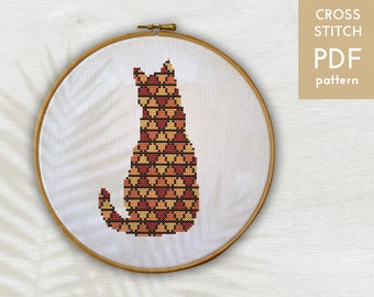 Korsstygnsmönster med geometrisk katt: Modernt räknat diagram (PDF-mönster)