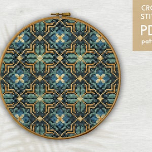 すぐにダウンロードできる幾何学的な xstitch デジタル パターン、ボヘミアンな家の装飾用のタイル刺繍 PDF パターン