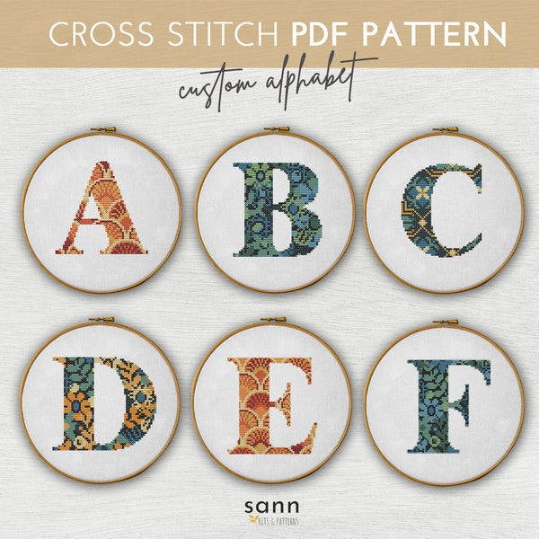 Custom alphabet letter cross stitch pdf pattern for cozy decoration, Customized initial cross stitch pdf chart