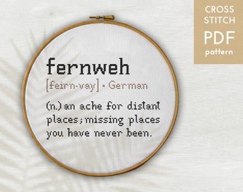 Fernweh Definition Cross Stitch Pattern: Resecitat (PDF-mönster)