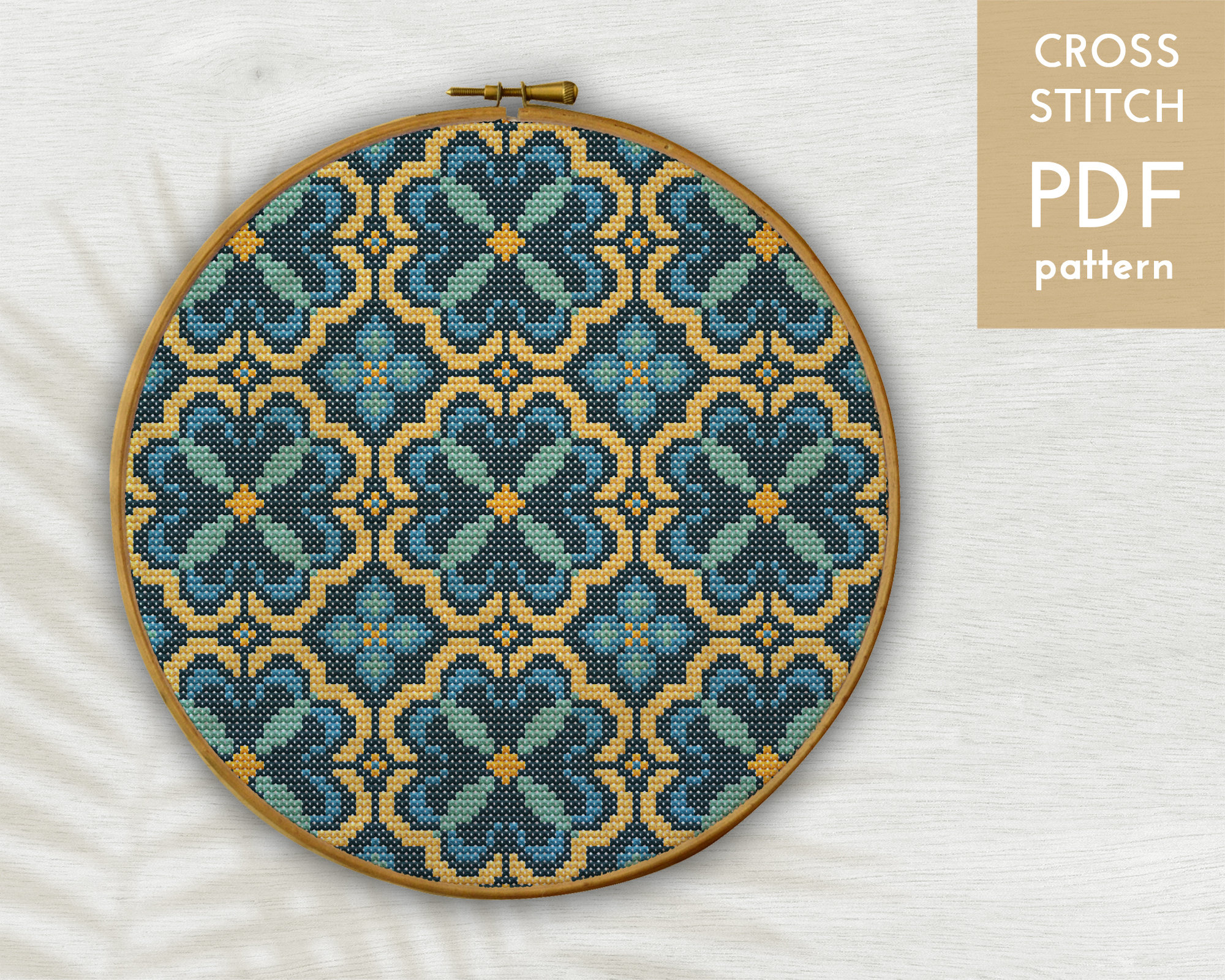 Tile Cross Stitch Digital Pattern PDF for Instant Download, Geometric ...