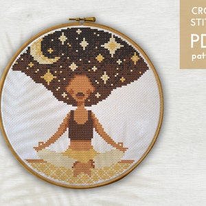 Yoga woman cross stitch digital pattern to instant download, Yoga cross stitch pattern, Meditation woman cross stitch pattern for wall decor