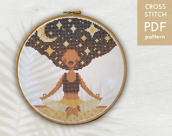 Korsstygnsmönster för yogakvinna: Väggdekor meditation (PDF-mönster)