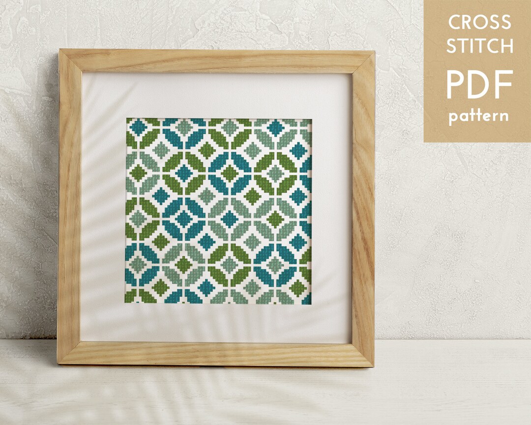 Geometric Tile Cross Stitch Pattern for Beginners, Tile Design Cross ...