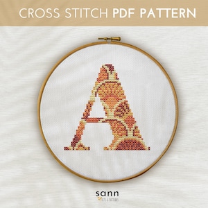 Monograma xstitch padrão pdf, carta vintage A gráfico de ponto cruz para download instantâneo