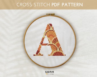 Monogram korsstygnsmönster pdf, vintage bokstaven A korsstygnsdiagram för omedelbar nedladdning