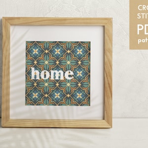 Home Quote Cross Stitch Pattern: Geometric Cozy Decor (PDF Pattern)