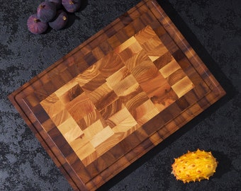 Oak and Iroko Wood Handmade Solid Wood Chopping Board Serving Board 44 x 29 cm New Home Gift Women's Day