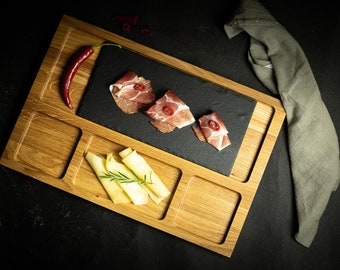 Cheese board with slate board, stone sausage board, tapas board, coaster, cold cuts, sushi, breakfast board, serving tray for appetizers, 45 x 30 m