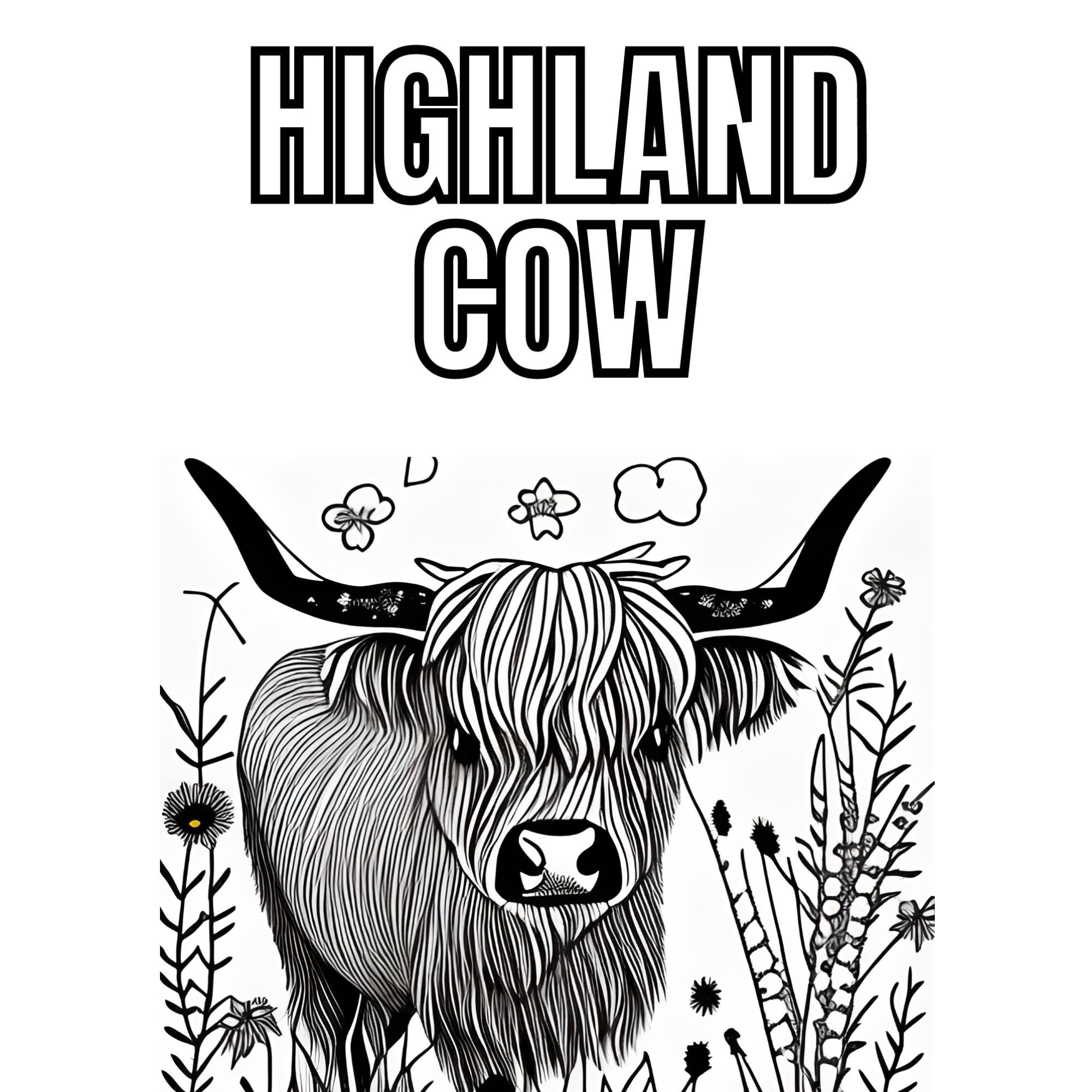 Highland Cow Coloring Pages PDF Printable Etsy
