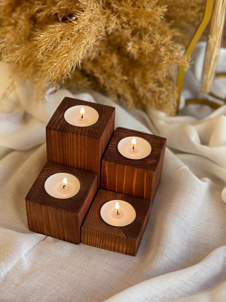 Wood Candle Holders Mother's Day Gift Rustic Wooden Decorative Tealight