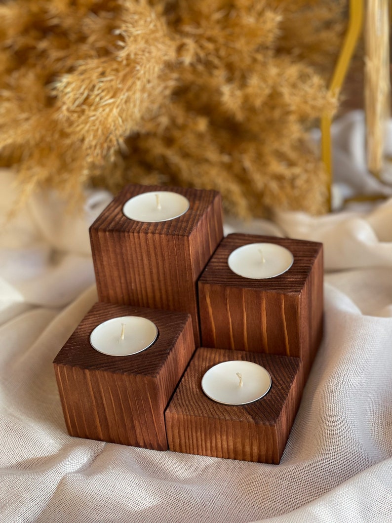 Wood Candle Holders Mother's Day Gift Rustic Wooden Decorative Tealight