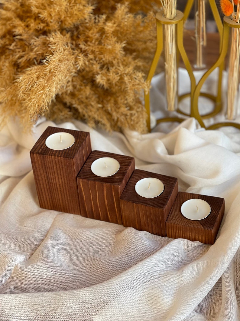 Wood Candle Holders Mother's Day Gift Rustic Wooden Decorative Tealight