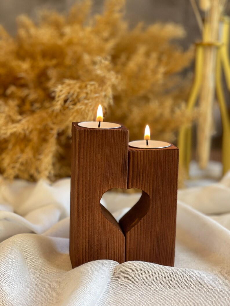 Wood Candle Holders Heart Shape Mother's Day Gift Rustic Etsy
