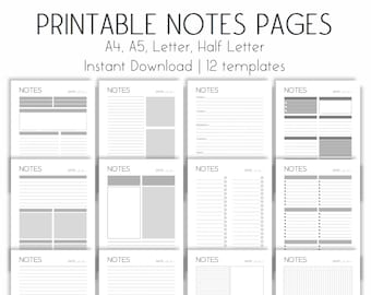 Afdrukbare pagina's met gelinieerde notities: A4, A5-formaat (digitale download)