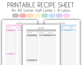 Printable Recipe Template: Recipe Binder Pages (Digital Download)