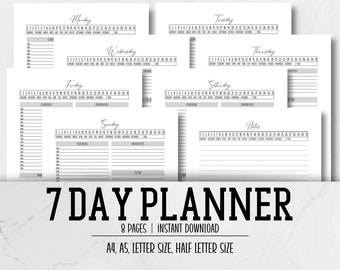 Printable Daily Planner, Printable 7Day Planner, Productivity Planner, Personal Daily Planner, Day Planner, A4 A5 Letter Letter Size