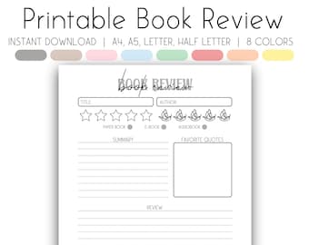 Printable Book Review Template: Reading Log & Journal (Digital Download)