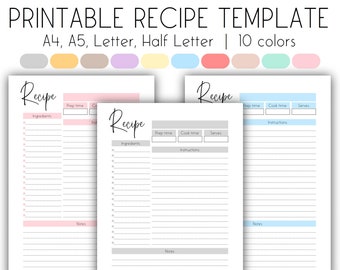 Recipe Template Printable, Blank Recipe Page, Cookbook Template, Recipe ...